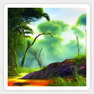 Landscape Painting with Tropical Plants and Lake, Scenery Nature Magnet